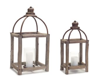 Lanterns (Set of 2) 20.5"H, 26"H Wood/Metal/Glass