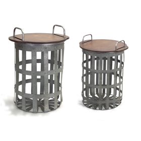 Rustic Metal Basket Side Tables (Set of 2) 15.5"H, 20.25"H Modern Farmhouse Beauty