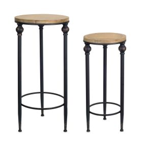 Elegant Round Wood Tables (Set of 2) 10.25" x 22.5"H, 12" x 26.75"H Sturdy Rustic Modern