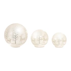 Deer and Tree Globe/Timer (Set of 3) 4.25"H, 5.5"H, 7.75"H Glass