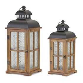Lantern (Set of 2) 15.5"H, 19.25"H Wood/Metal