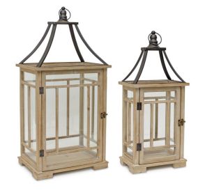 Elegant Rustic Wooden Lanterns (Set of 2) 23"H, 31"H