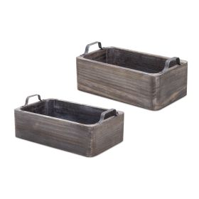 Tray (Set of 2) 13"L x 7.5"W x 4.75"H, 14.5"L x 9"W x 5.5"H Wood/Steel