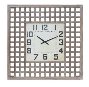 Lattice Wood Clock 29.5"SQ Modern white-washed Finish