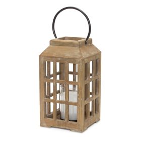 Lantern 6.75"D x 17"H Wood/Glass