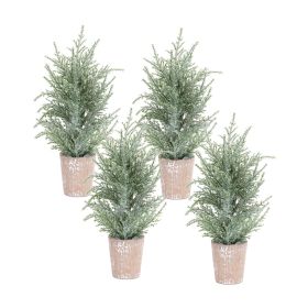 Potted Icy Pine Tree (Set of 4) 15"H Plastic/Paper