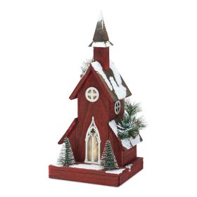 Heartwarming Church Lighted Display 8.75"L x 19"H Red Wood