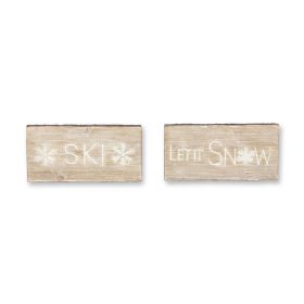 Let It Snow and Ski Plaque (Set of 2) 15.75"L x 7.75"H MDF