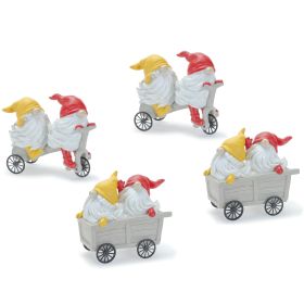 Gnome w/Scooter and Wheelbarrow (Set of 4) 5"H Resin