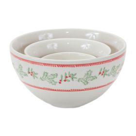 Christmas Bowl (Set of 3) 3.5"D x 2"H, 5"D x 2.75"H, 6.75"D x 3.75"H Stoneware (Dishwasher and Microwave Safe)