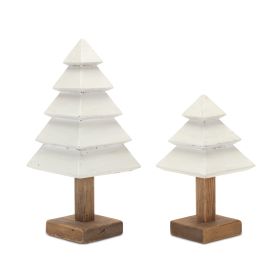 Tiered Wood Pine Trees (Set of 2) 15"H, 21" Rustic Modern Handcrafted