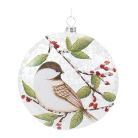 Chickadee Disc Ornament (Set of 6) 5"H Glass