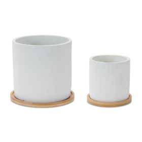 Container w/Plate (Set of 2) 4.5"D x 4.25"H, 6.5"D x 6"H Cement