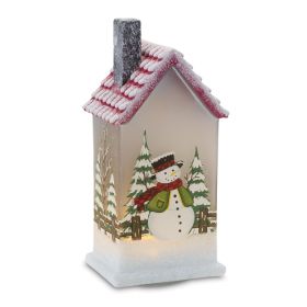 LED House w/Snowman (Set of 2) 9"H Glass 2 AAA Batteries, Not Included