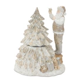 Santa w/Tree (Set of 2) 7"H Resin 3 AAA Batteries, Not Included