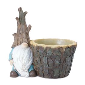 Gnome w/Tree Trunk Pot (Set of 2) 6.5"L x 6.75"H Resin