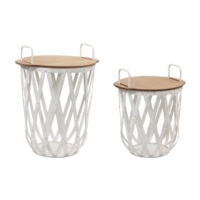 Wood Basket Side Tables (Set of 2) 18"H, 23"H Modern Rustic Charm