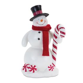 Snowman w/Candy Cane (Set of 2) 8"H Resin