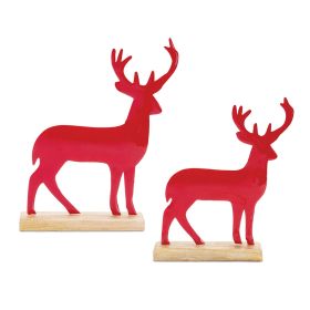 Deer on Base (Set of 2) 9.5"H, 11"H Wood/Iron
