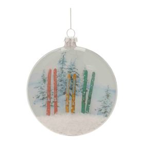 Snow Makes Us Happy Disc Ornament (Set of 6) 4.25"H Glass