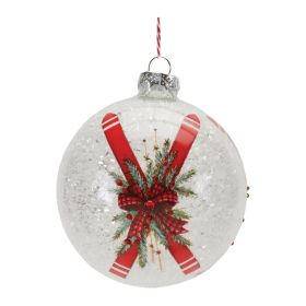 Ball Ornament w/Skis (Set of 6) 5"H Glass