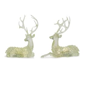 Lighted Sage Green Deer (Set of 2) 10"H Elegant Frosted Finish