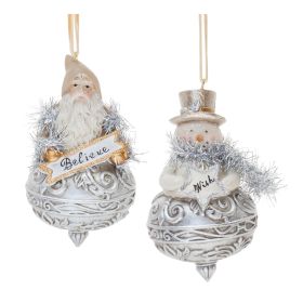 Santa and Snowman Ornament (Set of 6) 4.5"H Resin