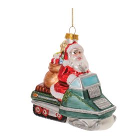 Santa on Snowmobile Ornament (Set of 6) 5"H Glass