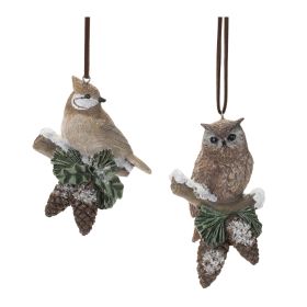 Cardinal and Owl Ornament (Set of 12) 4"H Resin