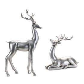 Deer (Set of 2) 9.75"L x 9"H, 9.5"L x 17"H Resin