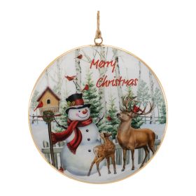Snowman and Deer Disc Ornament (Set of 6) 6"H Iron