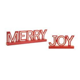 LED Joy and Merry (Set of 2) 13.5"L x 6.5"H, 24"L x 6.5"H MDF 2AA Batteries Not Included/USB Cord Included