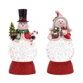LED Snow Globe w/Snowman (Set of 2) 8.5"H Plastic 3 AAA Batteries Not Included/USB Cord Included 6 Hr Timer