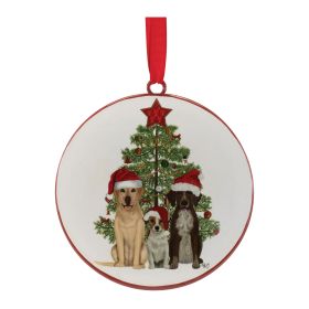 Dog with Tree Disc Ornament (Set of 12) 6"H Iron