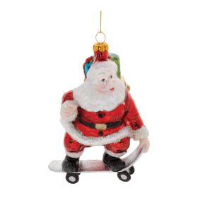 Santa on Skateboard Ornament (Set of 6) 5.5"H Glass