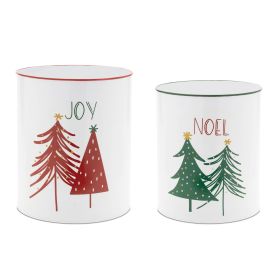 Joy and Noel Container (Set of 2) 7"D x 8.5"H, 8"D x 9.5"H Iron