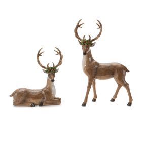 Deer w/Holly (Set of 2) 8.5"H, 13"H Resin