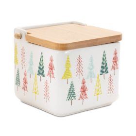 Box w/Tree Pattern (Set of 2) 5"SQ x 4.75"H Ceramic