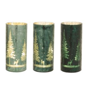 LED Pine Tree Luminary (Set of 3) 8.5"H Glass 3 AA Batteries Not Included