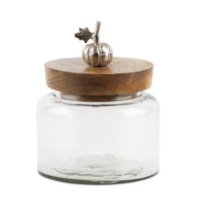 Canister w/Pumpkin Pull (Set of 2) 6"D x 7.5"H Glass/Wood