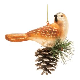 Bird and Cone Ornament (Set of 6) 5"H Glass