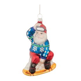 Snowboarding Santa Ornament (Set of 6) 5.25"H Glass