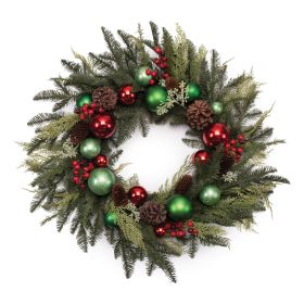 Pine w/Ornament Wreath 28"D Plastic