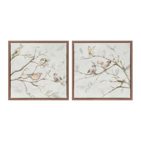 Framed Bird on Branch Canvas (Set of 2) 10"SQ MDF/Canvas