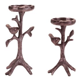 Bird and Branch Candle Holder (Set of 2) 9.5"H, 11.5"H Metal