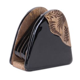 Coaster w/Holder (Set of 5) 5"H Wood