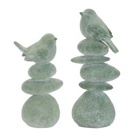 Bird on Rocks (Set of 4) 8.25"H, 10.25"H Resin