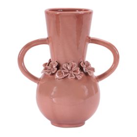 Vase w/Floral (Set of 2) 8"H Stoneware