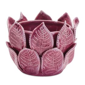 Container w/Leaves (Set of 2) 4.5"D x 4"H Stoneware