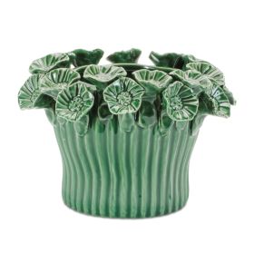 Container w/Floral (Set of 2) 6"D x 4.5"H Stoneware